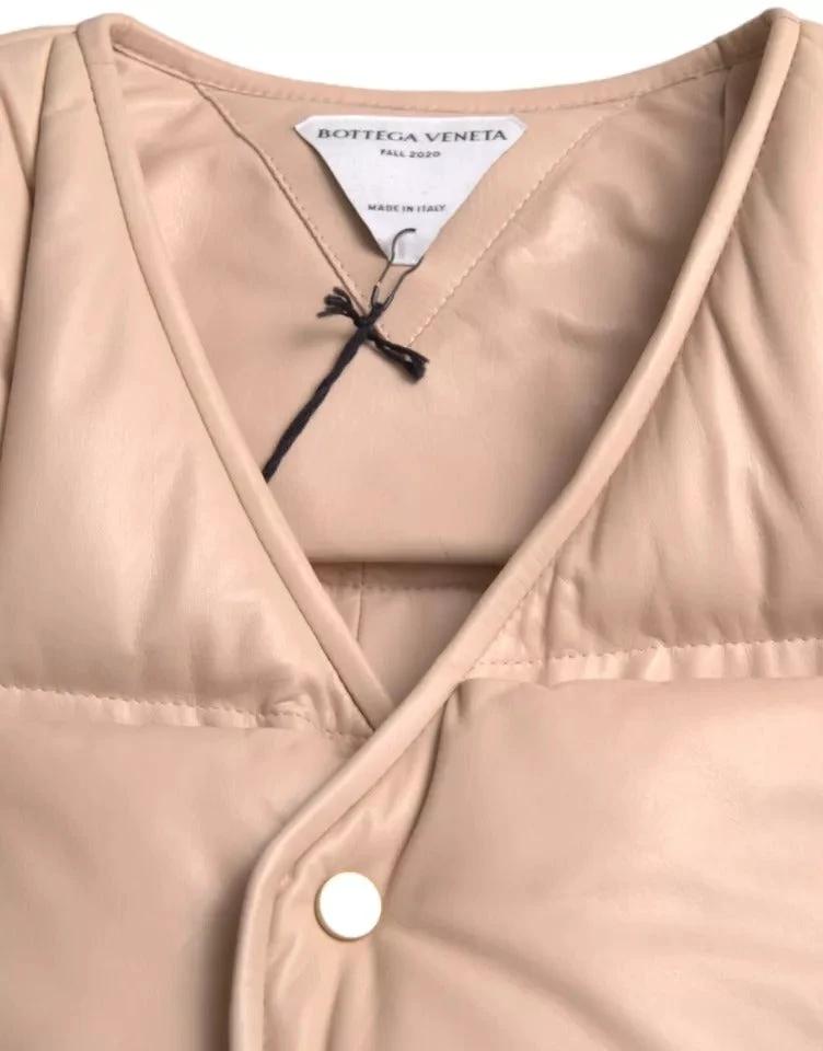 Bottega Veneta Beige Quilted Sleeveless Calf Leather Jacket by Bottega Veneta