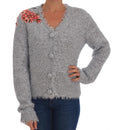 Dolce & Gabbana Silver Cardigan Floral Applique Sweater by Dolce & Gabbana