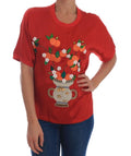 Dolce & Gabbana Red Silk Oranges Floral Crystal Blouse by Dolce & Gabbana