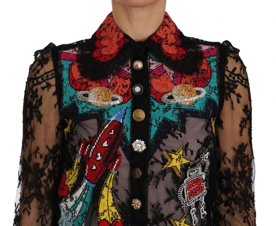 Dolce & Gabbana Black Lace Crystal SPACE Shirt by Dolce & Gabbana