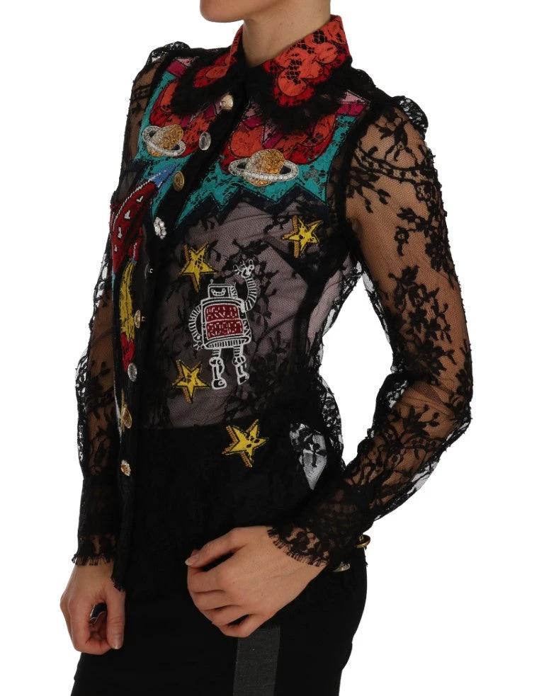 Dolce & Gabbana Black Lace Crystal SPACE Shirt by Dolce & Gabbana