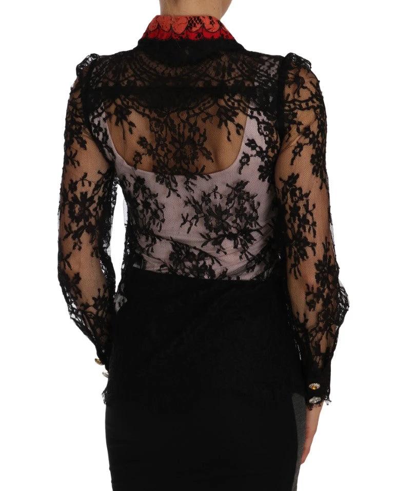 Dolce & Gabbana Black Lace Crystal SPACE Shirt by Dolce & Gabbana