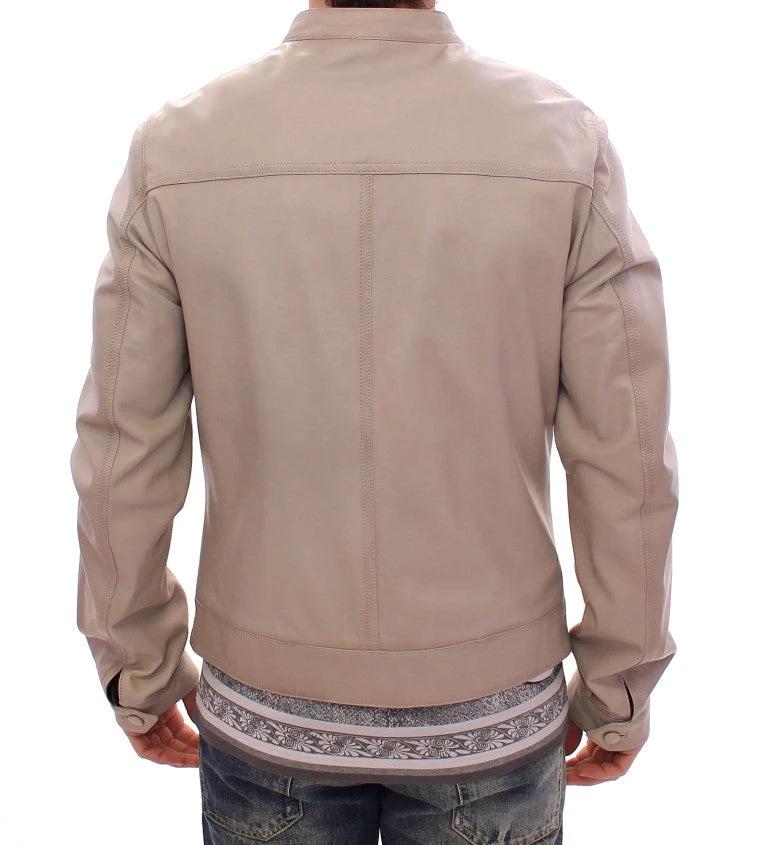 Dolce & Gabbana Beige Leather Jacket Biker Coat by Dolce & Gabbana