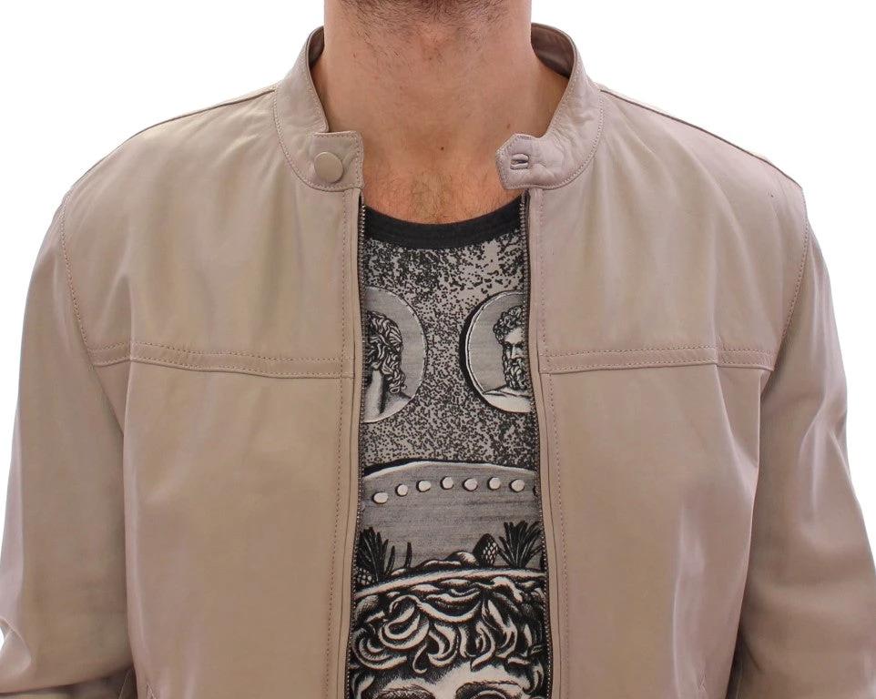Dolce & Gabbana Beige Leather Jacket Biker Coat by Dolce & Gabbana