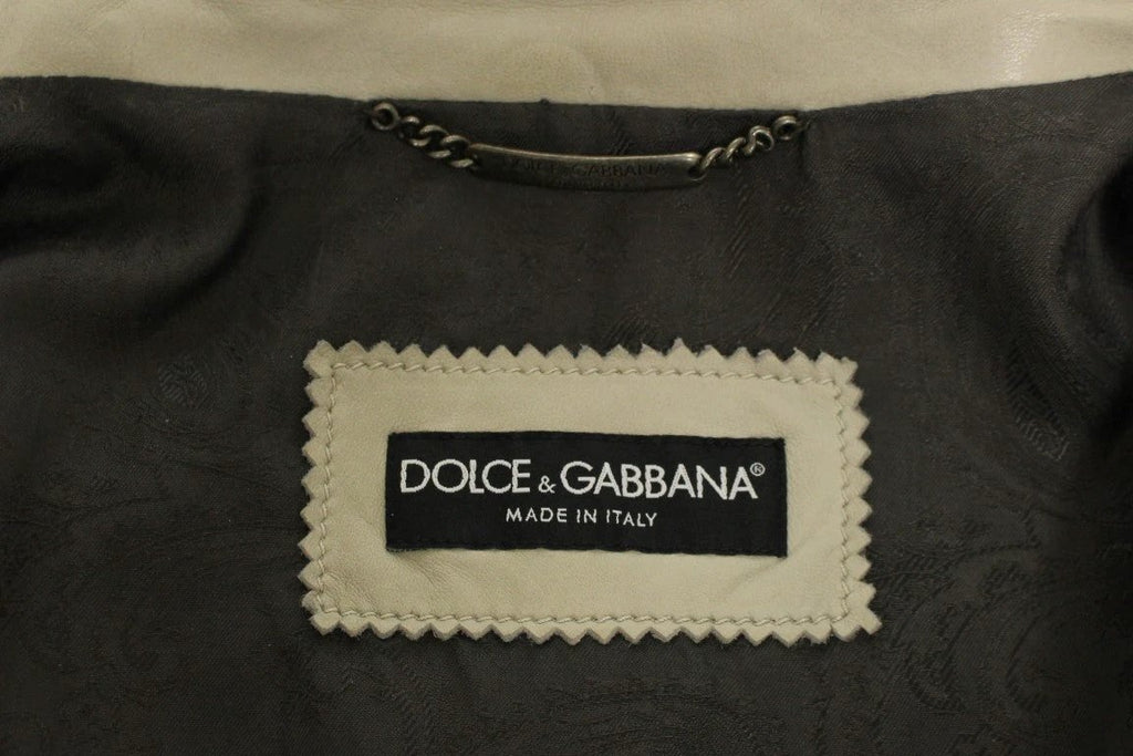 Dolce & Gabbana Beige Leather Jacket Biker Coat by Dolce & Gabbana