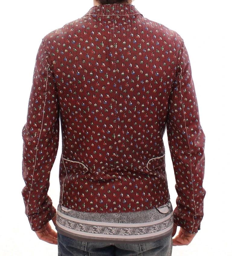 Dolce & Gabbana Bordeaux Leather Boxer Print Jacket Coat by Dolce & Gabbana