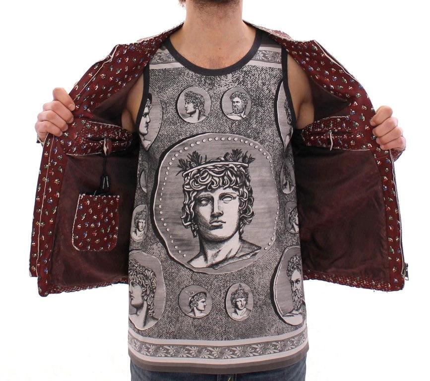 Dolce & Gabbana Bordeaux Leather Boxer Print Jacket Coat by Dolce & Gabbana