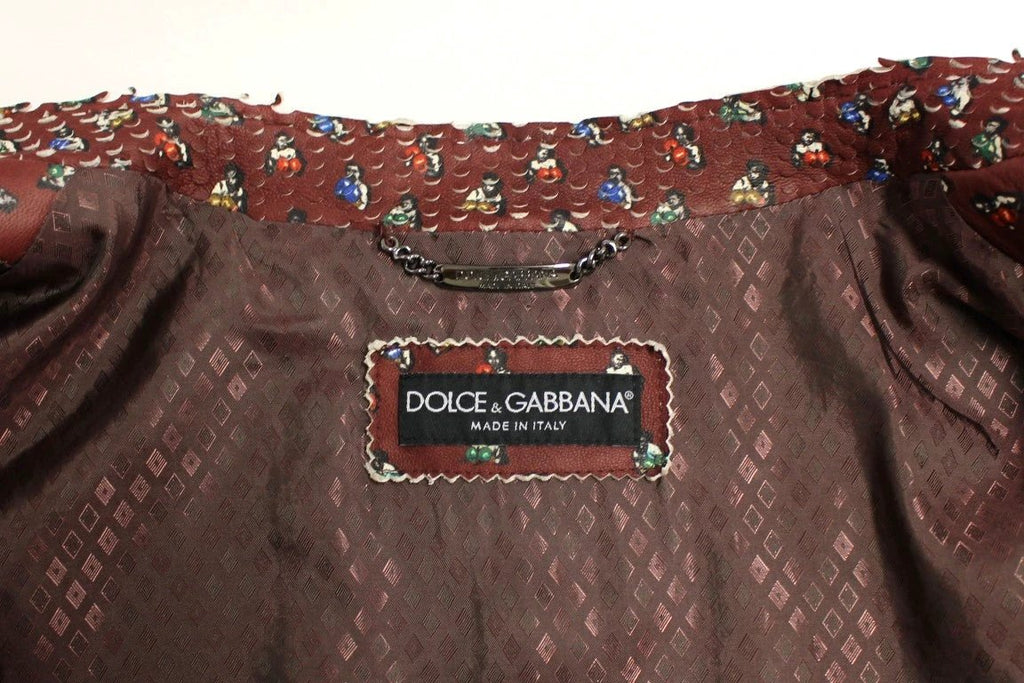 Dolce & Gabbana Bordeaux Leather Boxer Print Jacket Coat by Dolce & Gabbana