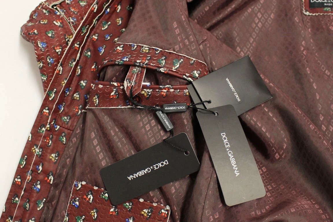 Dolce & Gabbana Bordeaux Leather Boxer Print Jacket Coat by Dolce & Gabbana