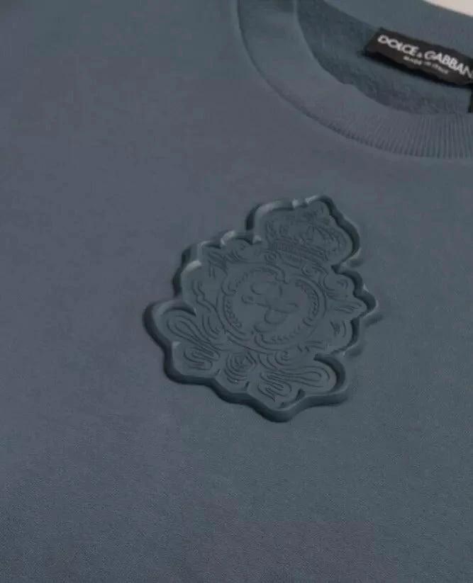 Dolce & Gabbana Blue Cotton Logo Patch Crew Neck Men Pullover Sweater by Dolce & Gabbana