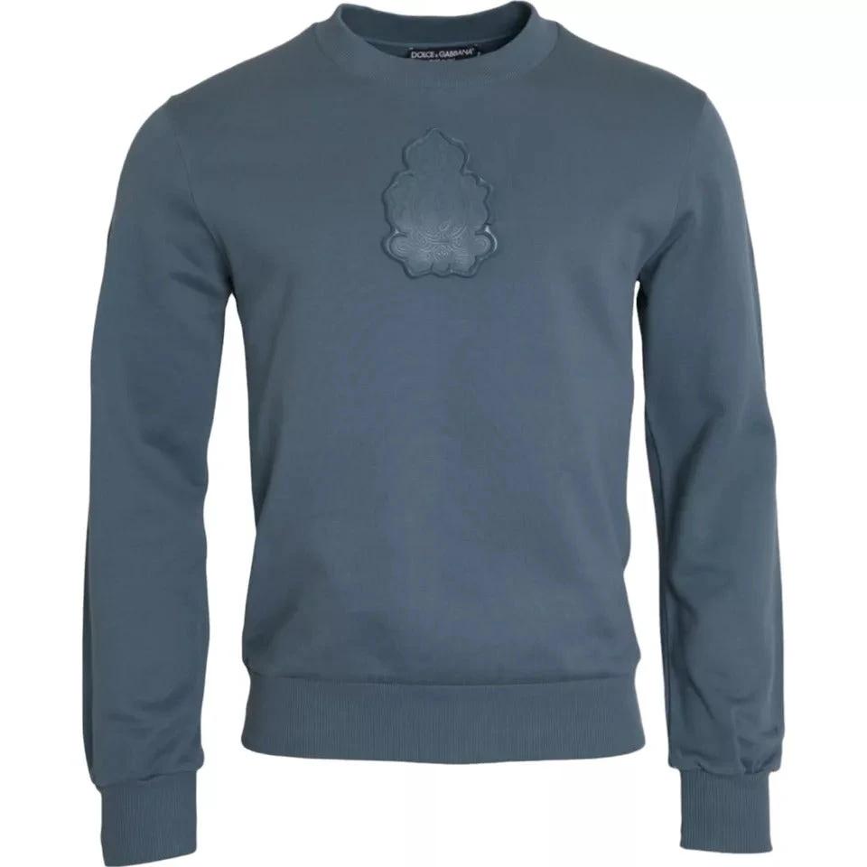 Dolce & Gabbana Blue Cotton Logo Patch Crew Neck Men Pullover Sweater by Dolce & Gabbana