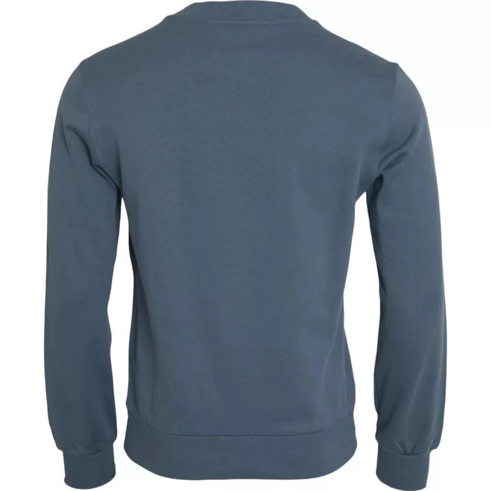 Dolce & Gabbana Blue Cotton Logo Patch Crew Neck Men Pullover Sweater by Dolce & Gabbana