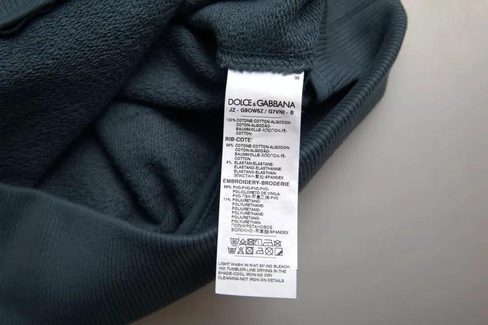 Dolce & Gabbana Blue Cotton Logo Patch Crew Neck Men Pullover Sweater by Dolce & Gabbana