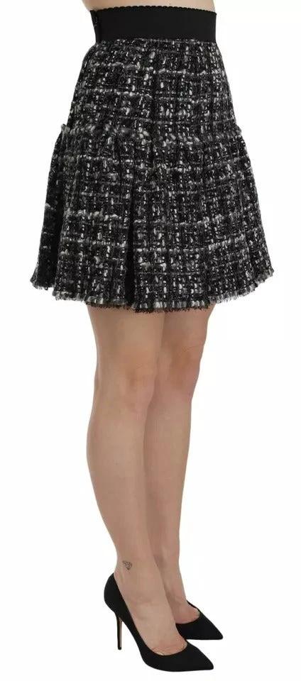 Dolce & Gabbana Black Check Flounce Detailed Wool Mini Skirt by Dolce & Gabbana