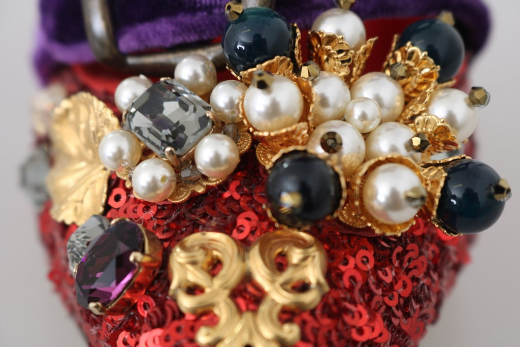 Dolce & Gabbana Red Sequined Crystal Studs Heels Shoes by Dolce & Gabbana