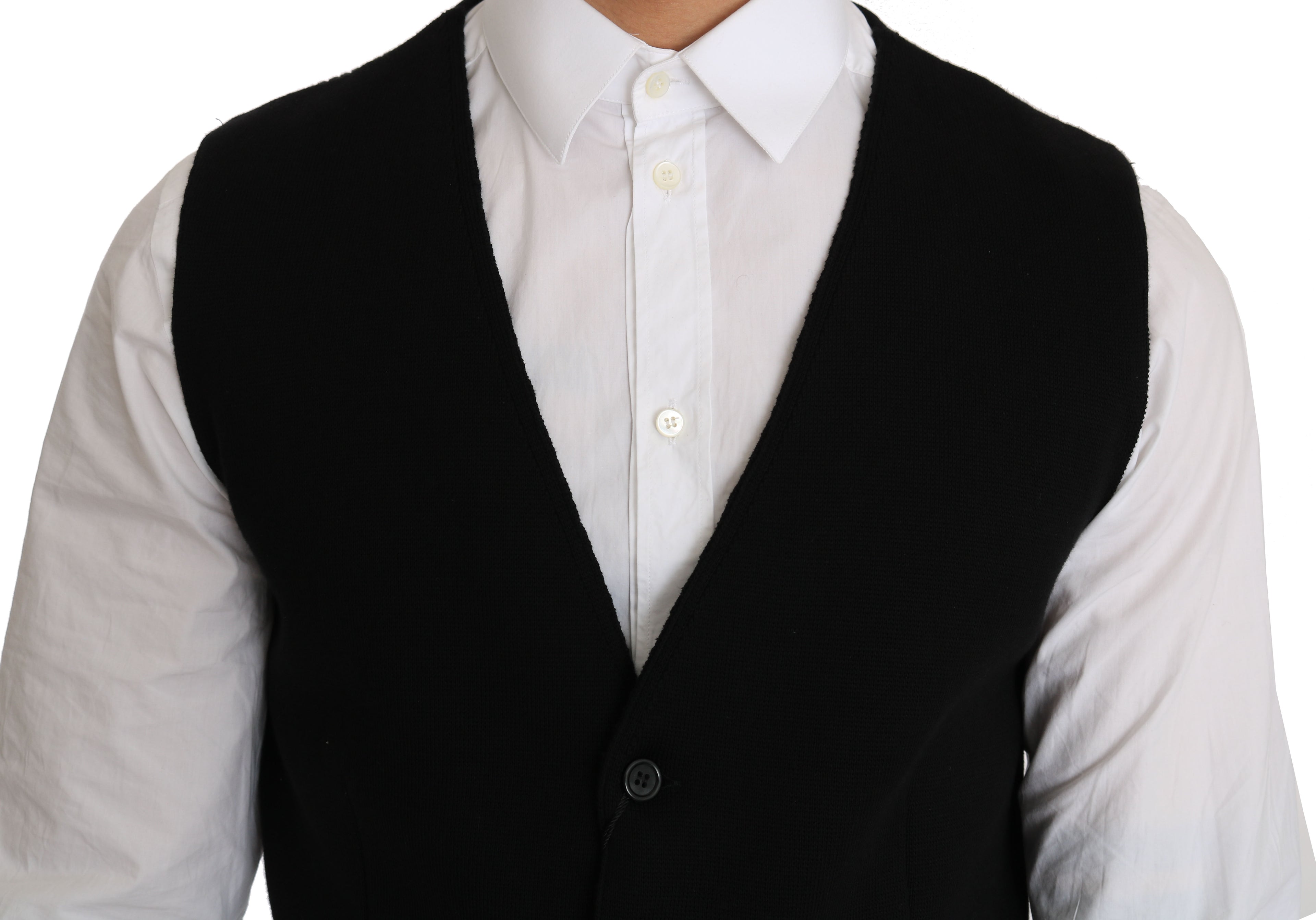 Dolce & Gabbana Black Cotton Dress Woven Waistcoat by Dolce & Gabbana