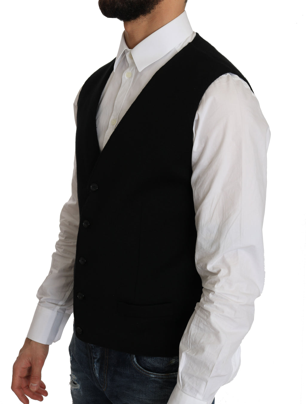 Dolce & Gabbana Black Cotton Dress Woven Waistcoat by Dolce & Gabbana