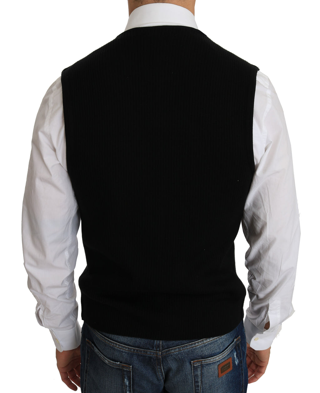 Dolce & Gabbana Black Cotton Dress Woven Waistcoat by Dolce & Gabbana