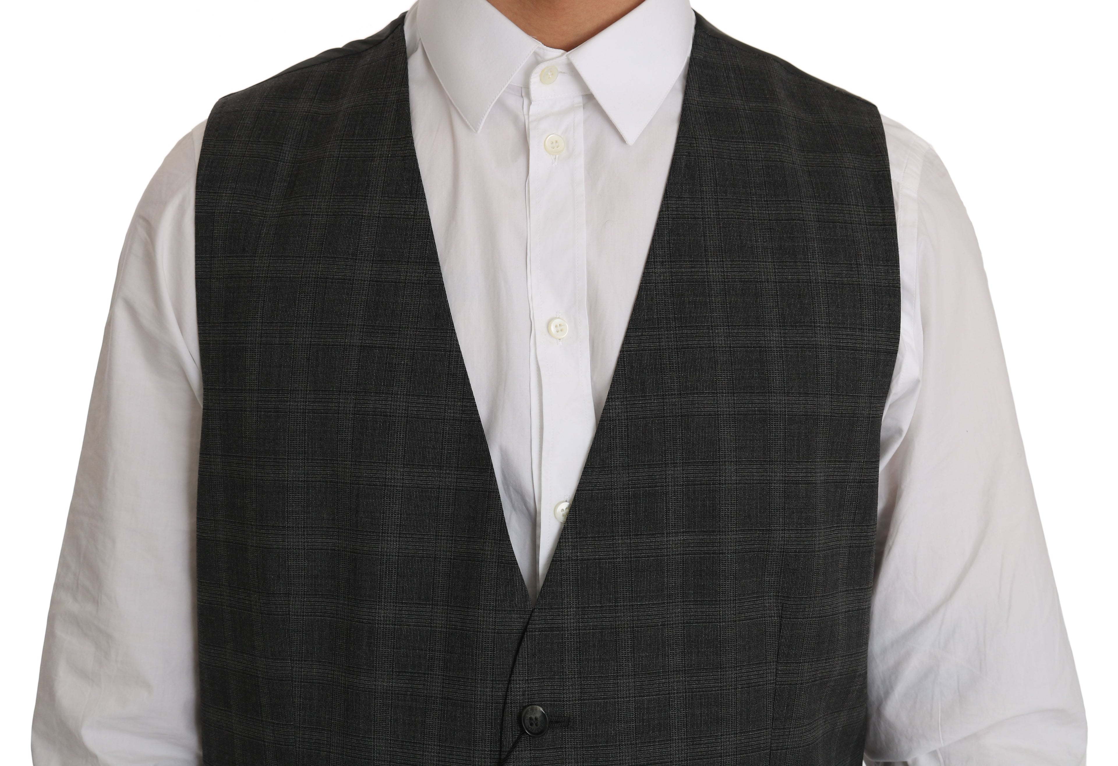 Dolce & Gabbana Gray Wool STAFF Checkered Stretch Vest by Dolce & Gabbana