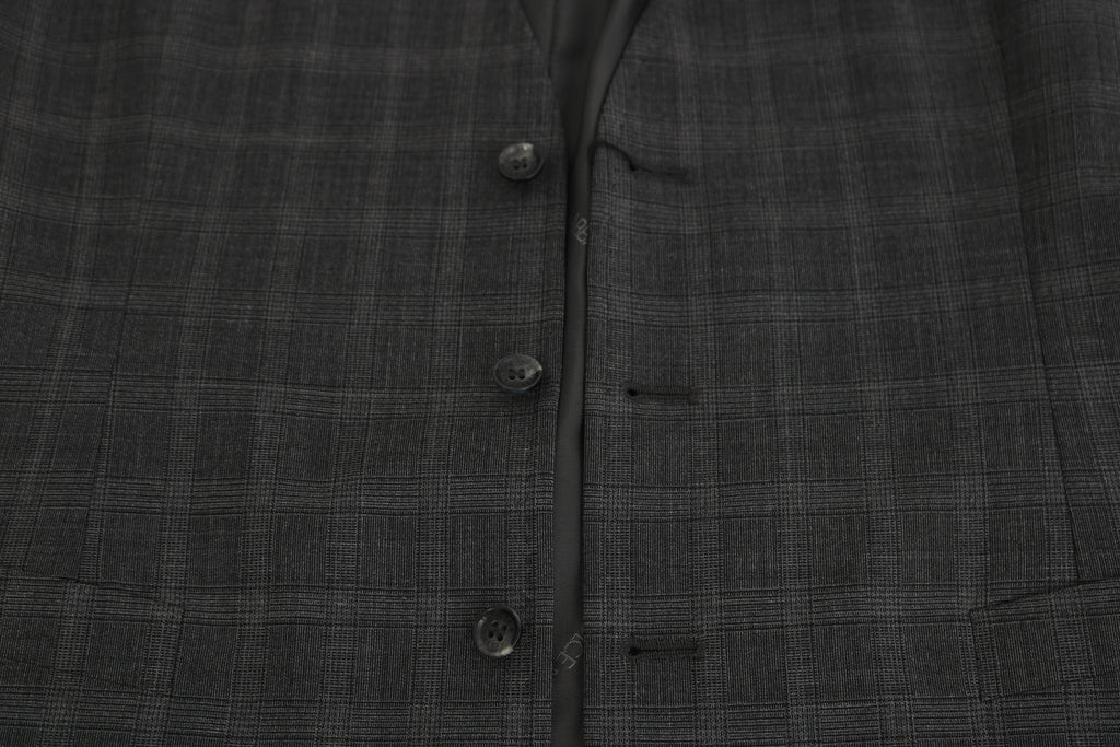 Dolce & Gabbana Gray Wool STAFF Checkered Stretch Vest by Dolce & Gabbana