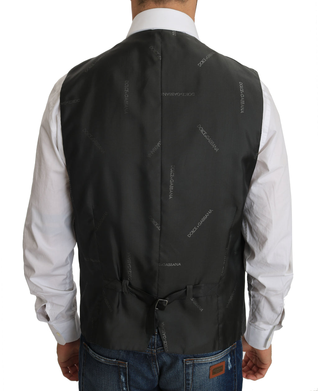 Dolce & Gabbana Gray Wool STAFF Checkered Stretch Vest by Dolce & Gabbana