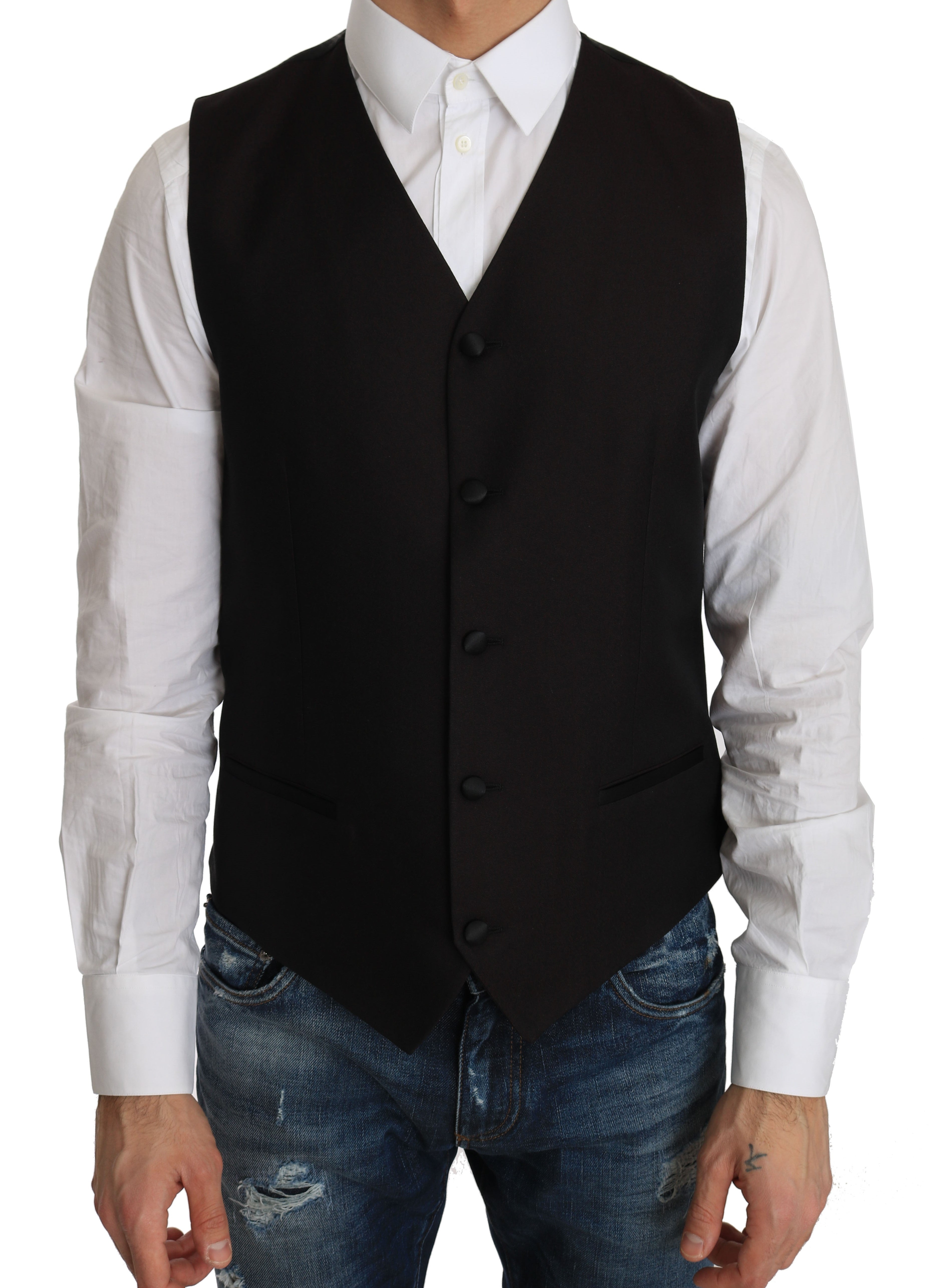 Dolce & Gabbana Black Silk Dress Waistcoat by Dolce & Gabbana