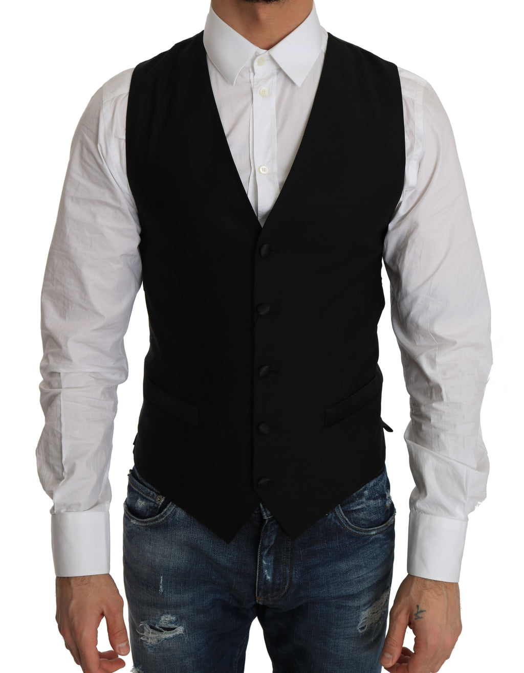 Dolce & Gabbana Black Wool Dress Waistcoat by Dolce & Gabbana