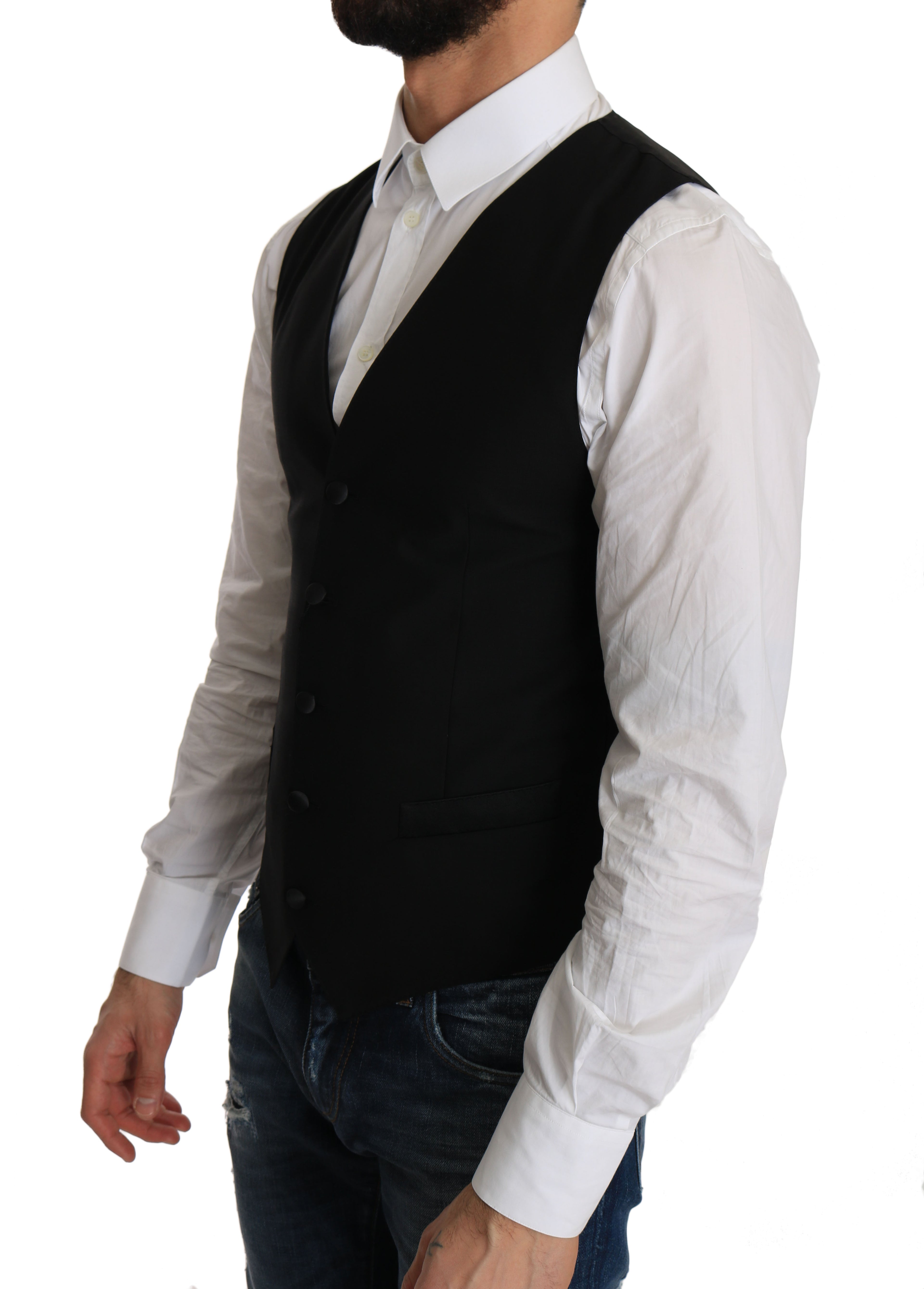 Dolce & Gabbana Black Wool Dress Waistcoat by Dolce & Gabbana