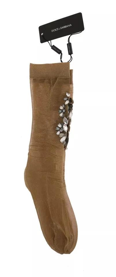 Dolce & Gabbana Gold Stretch Floral Clear Crystal Stocking Socks by Dolce & Gabbana