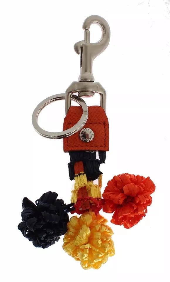 Dolce & Gabbana Red Yellow Raffia Leather Clasp Finder Keyring Keychain by Dolce & Gabbana