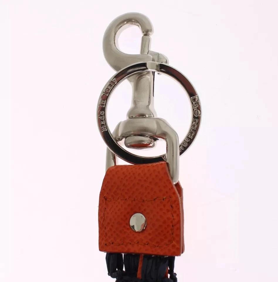 Dolce & Gabbana Red Yellow Raffia Leather Clasp Finder Keyring Keychain by Dolce & Gabbana