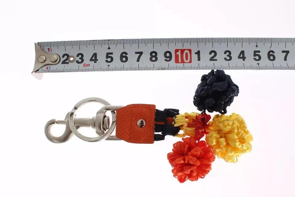 Dolce & Gabbana Red Yellow Raffia Leather Clasp Finder Keyring Keychain by Dolce & Gabbana