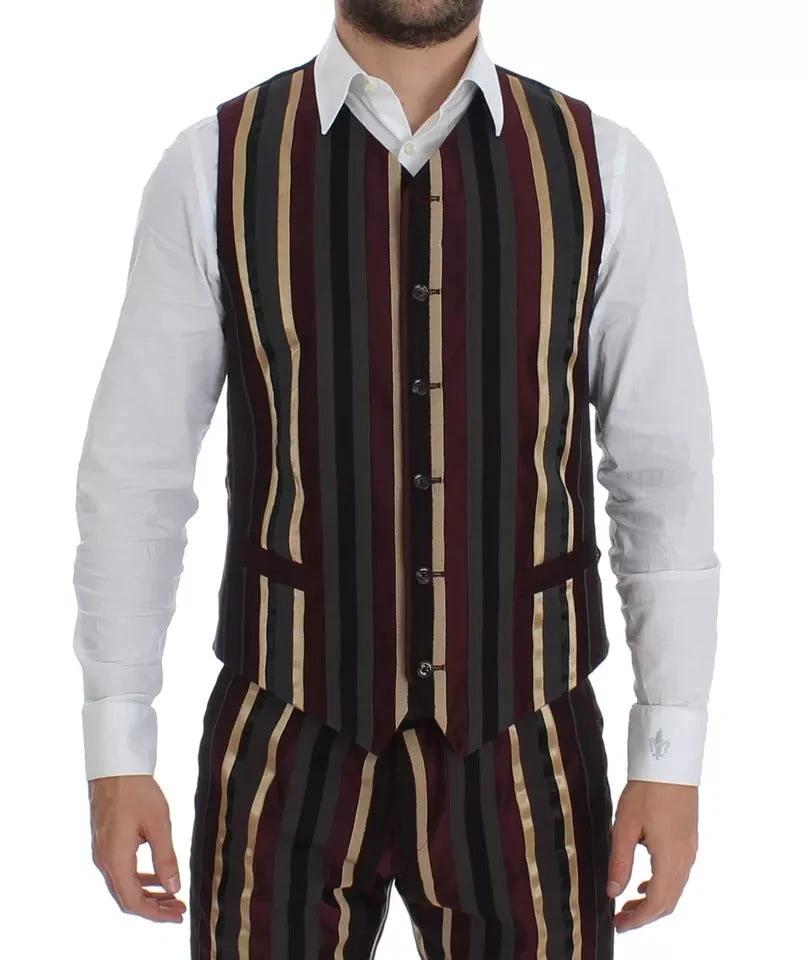 Dolce & Gabbana Multicolor Striped Runway 3 Piece Slim Fit Vest Suit by Dolce & Gabbana