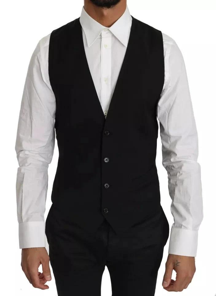 Dolce & Gabbana Black Wool Logo Waistcoat Vest by Dolce & Gabbana