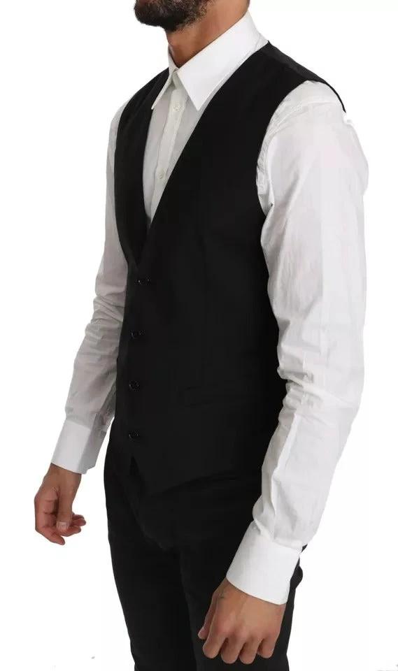Dolce & Gabbana Black Wool Logo Waistcoat Vest by Dolce & Gabbana