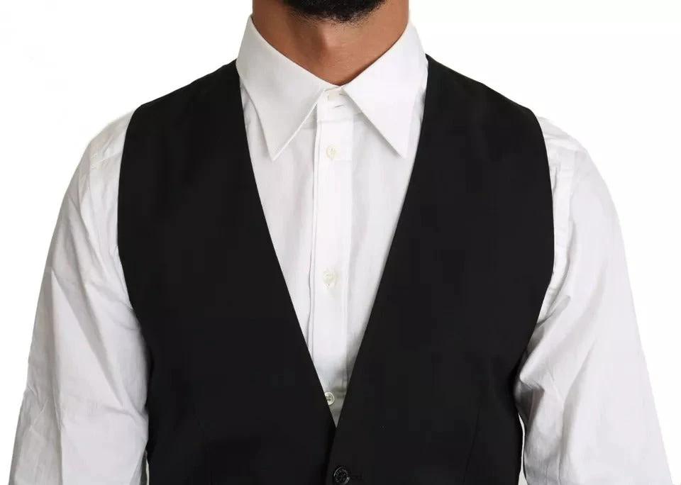 Dolce & Gabbana Black Wool Logo Waistcoat Vest by Dolce & Gabbana