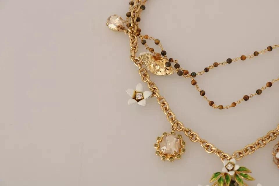 Dolce & Gabbana Gold Brass Crystal Floral Statement Charms Necklace by Dolce & Gabbana
