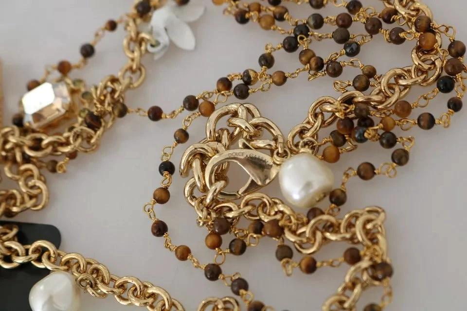 Dolce & Gabbana Gold Brass Crystal Floral Statement Charms Necklace by Dolce & Gabbana