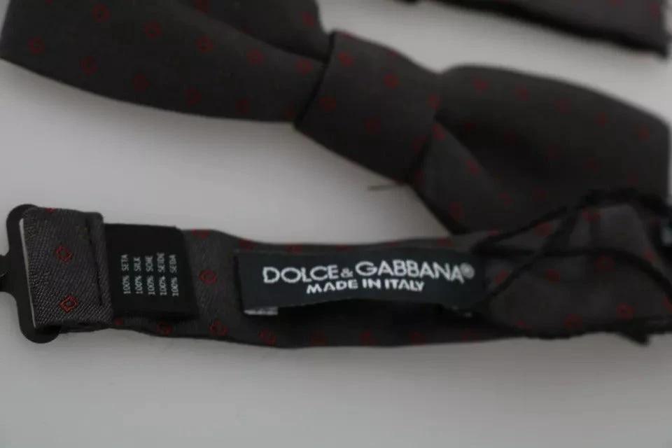 Dolce & Gabbana Gray Dotted Silk Adjustable Neck Bow Tie by Dolce & Gabbana