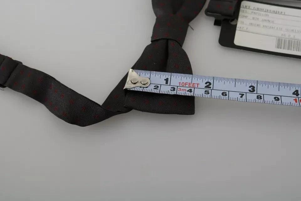 Dolce & Gabbana Gray Dotted Silk Adjustable Neck Bow Tie by Dolce & Gabbana