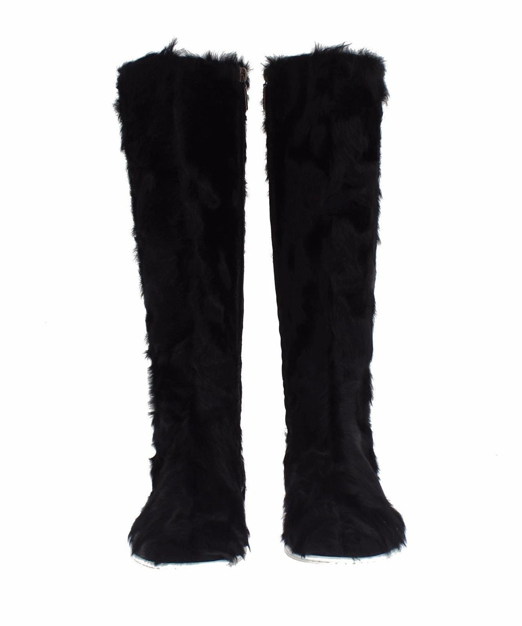 Dolce & Gabbana Black Xiangao Lamb Fur Leather Boots by Dolce & Gabbana
