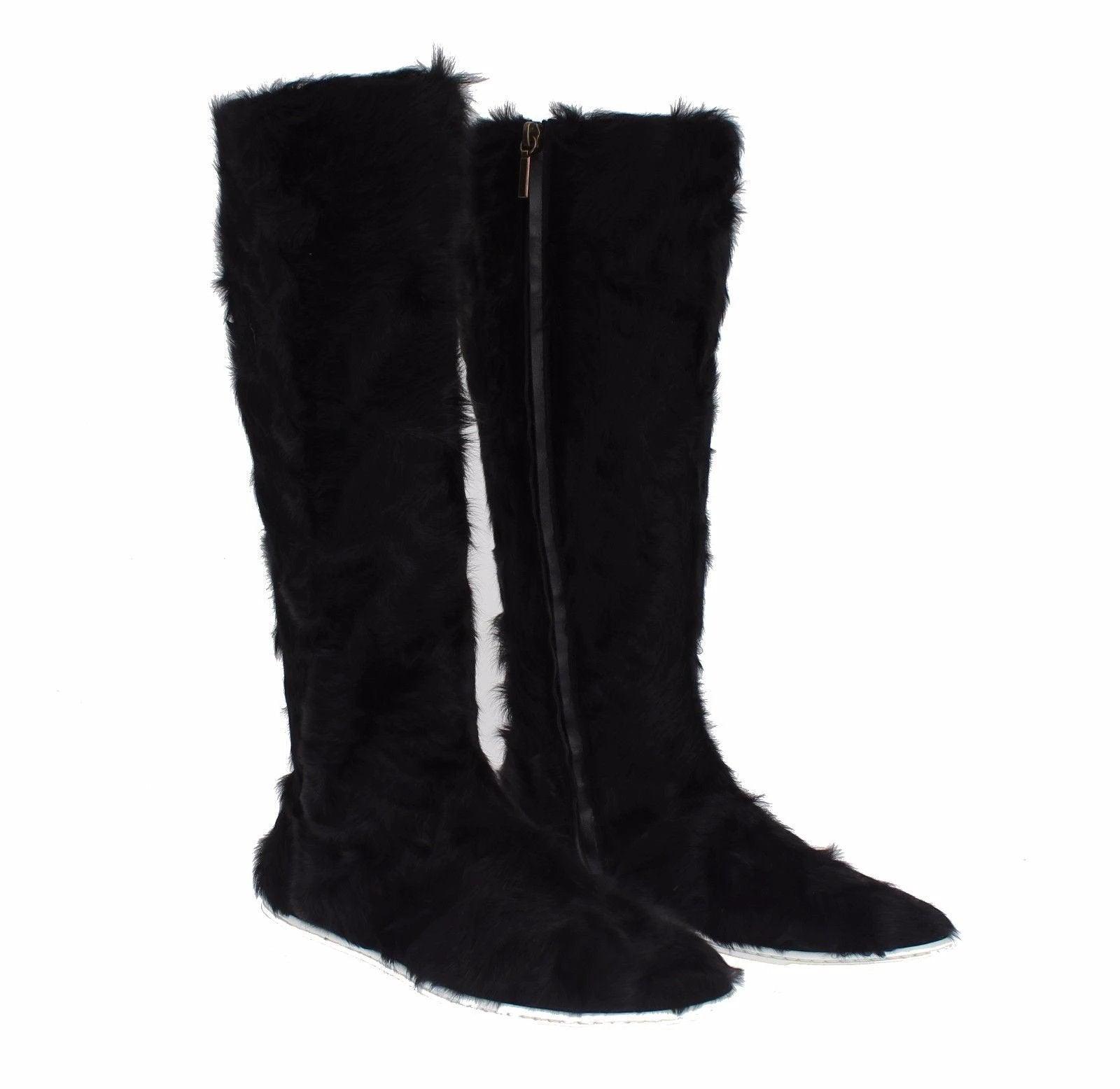 Dolce & Gabbana Black Xiangao Lamb Fur Leather Boots by Dolce & Gabbana