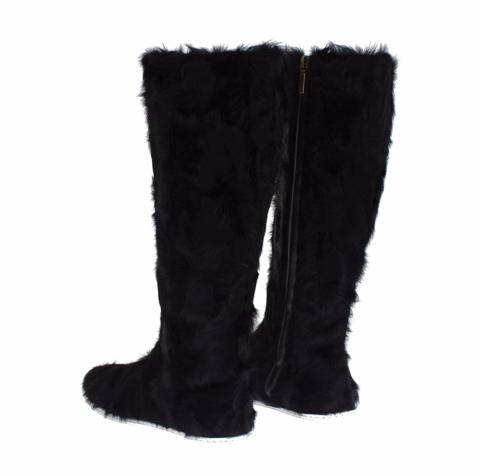 Dolce & Gabbana Black Xiangao Lamb Fur Leather Boots by Dolce & Gabbana