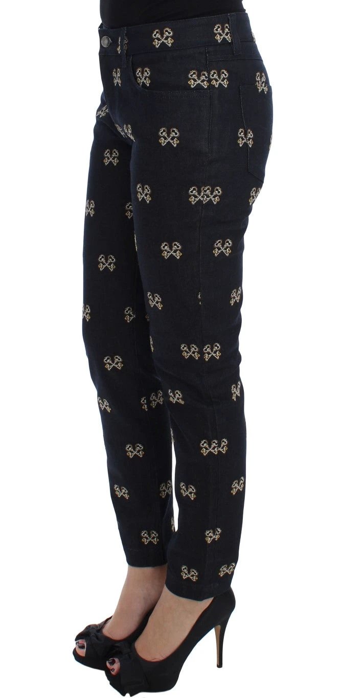 Dolce & Gabbana Blue Key Embroidered Slim Fit KATE Jeans by Dolce & Gabbana