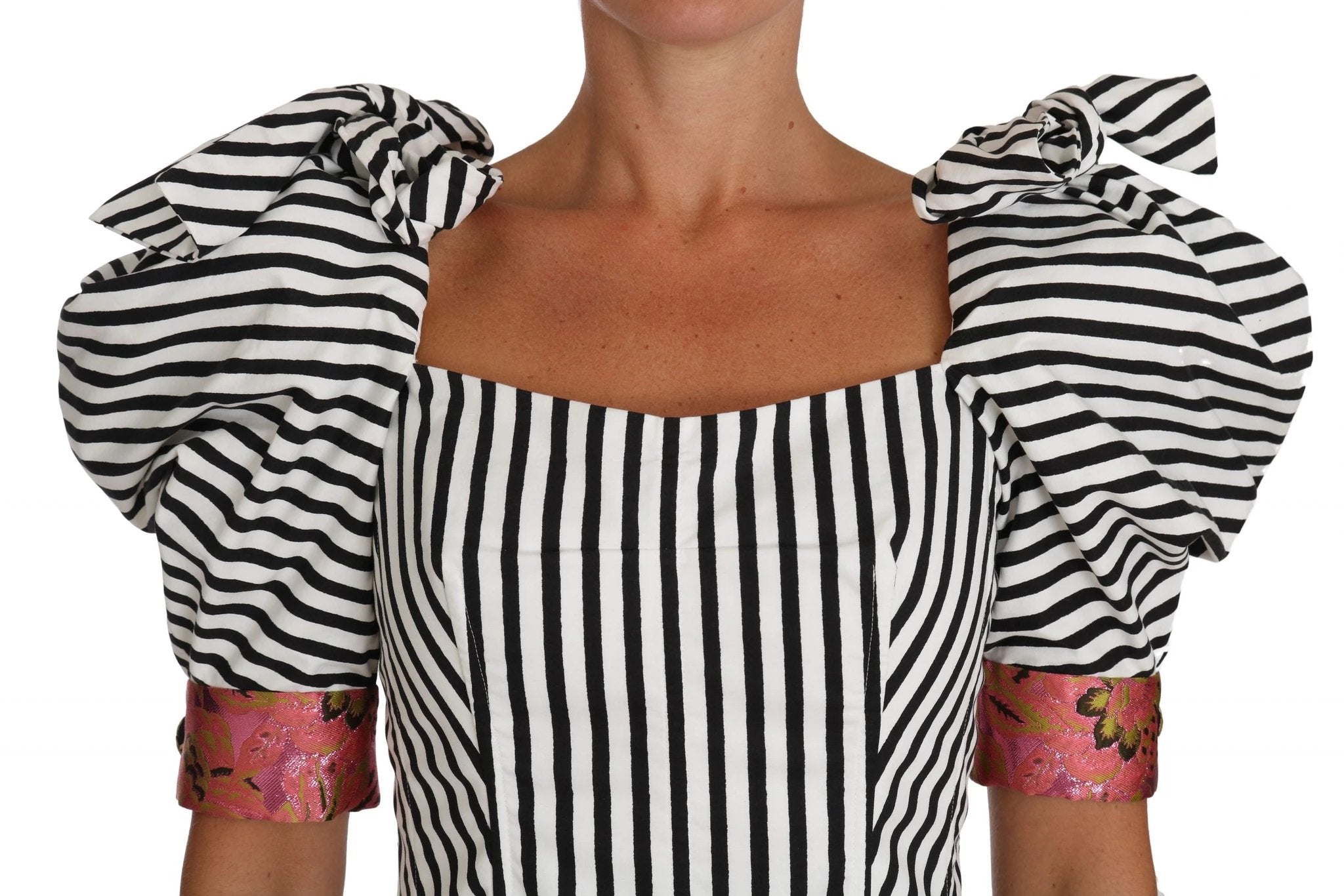 Dolce & Gabbana White Black Striped Cropped Top Puff Sleeve Shirts by Dolce & Gabbana