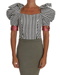 Dolce & Gabbana White Black Striped Cropped Top Puff Sleeve Shirts by Dolce & Gabbana