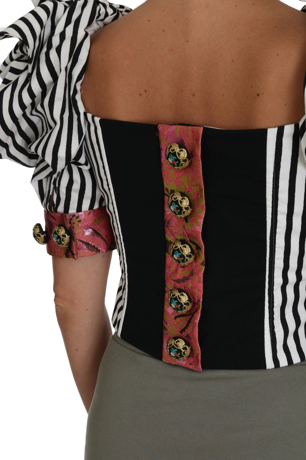 Dolce & Gabbana White Black Striped Cropped Top Puff Sleeve Shirts by Dolce & Gabbana