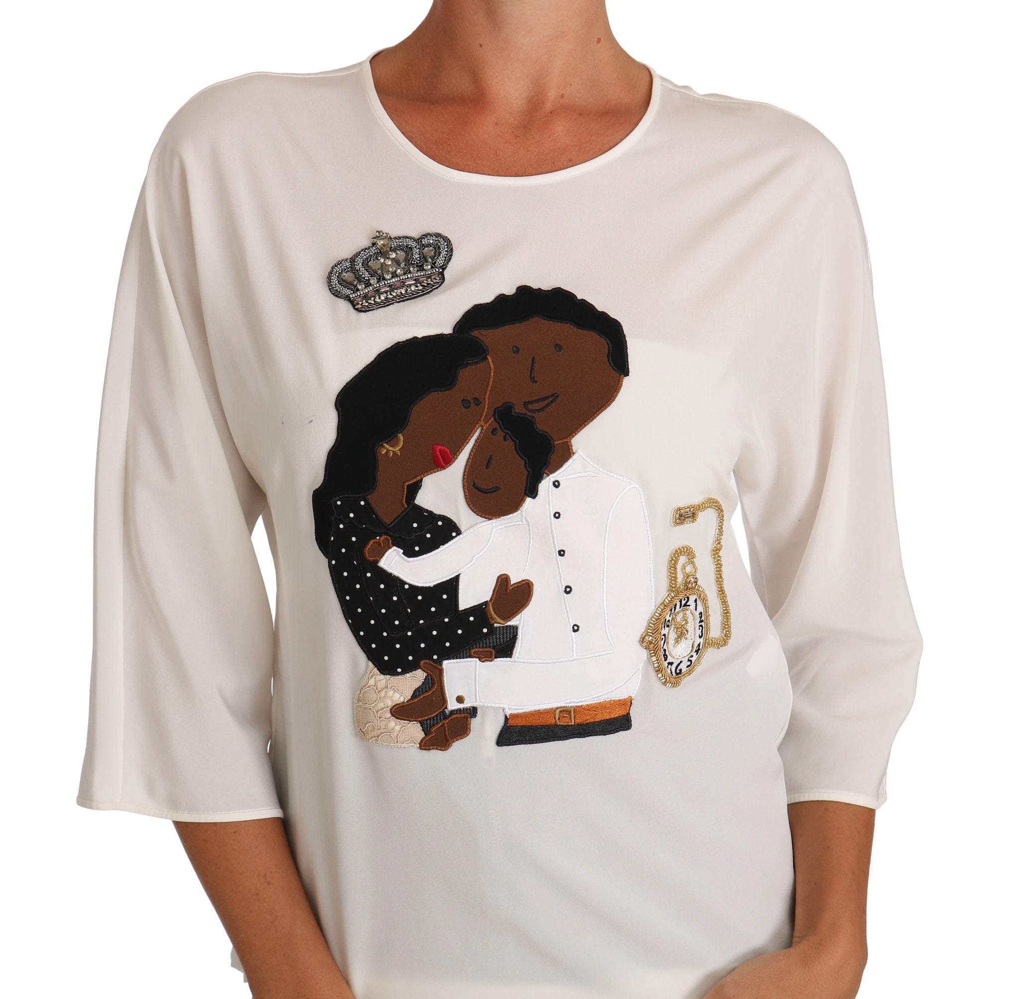 Dolce & Gabbana White Silk #dgfamily Crystal T-shirt by Dolce & Gabbana