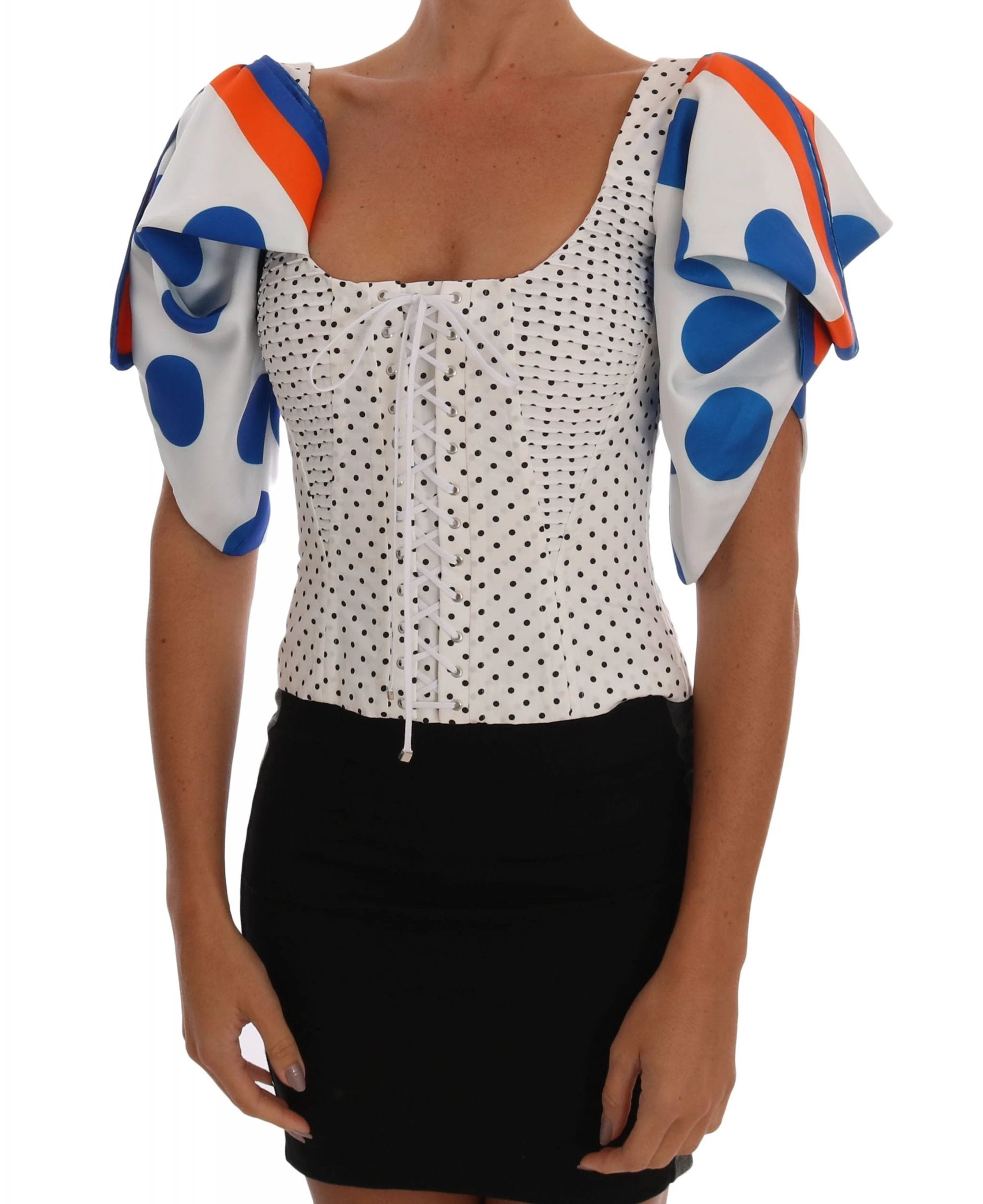 Dolce & Gabbana White Polka Silk Corset Bustier Top by Dolce & Gabbana