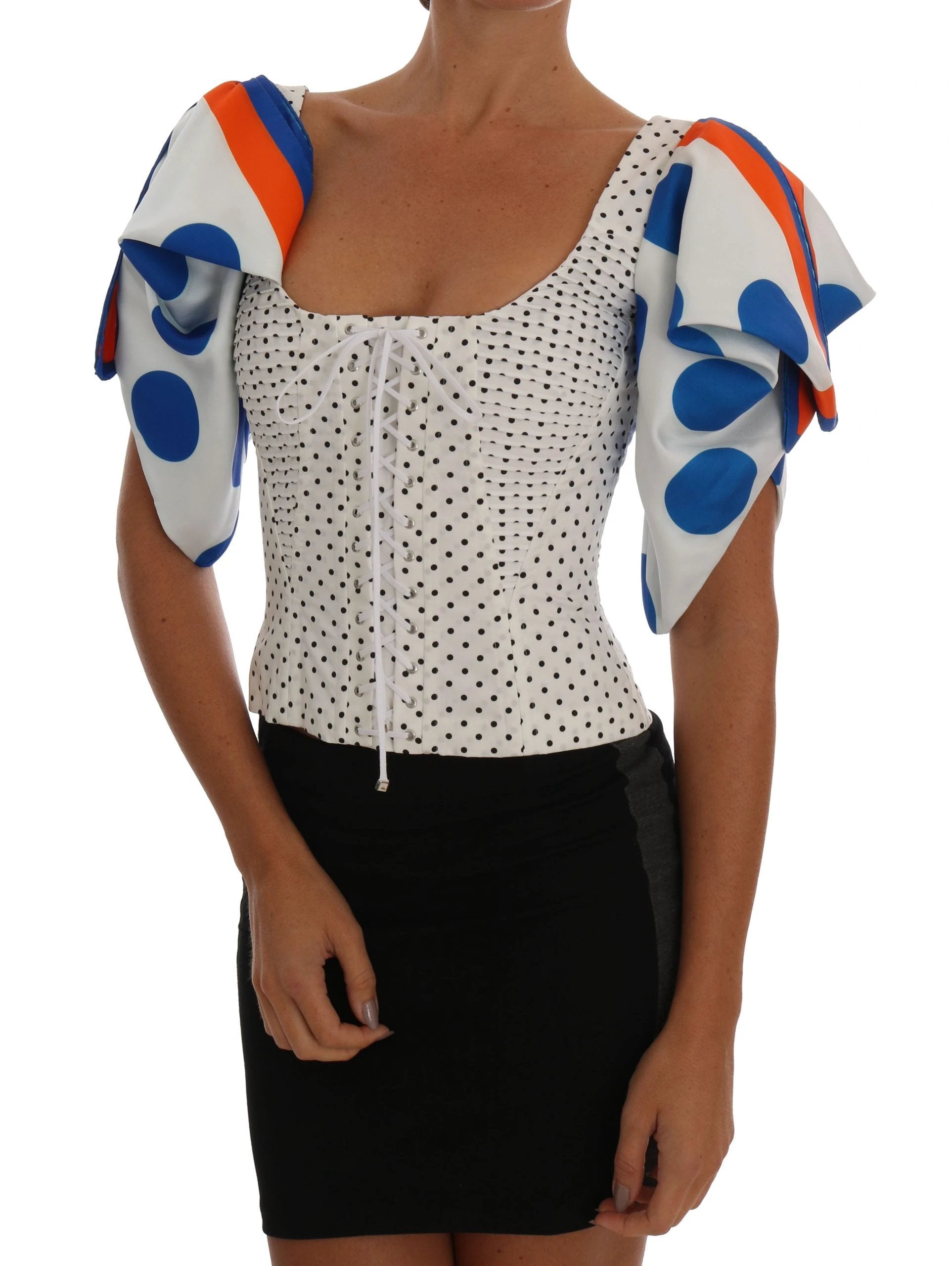 Dolce & Gabbana White Polka Silk Corset Bustier Top by Dolce & Gabbana